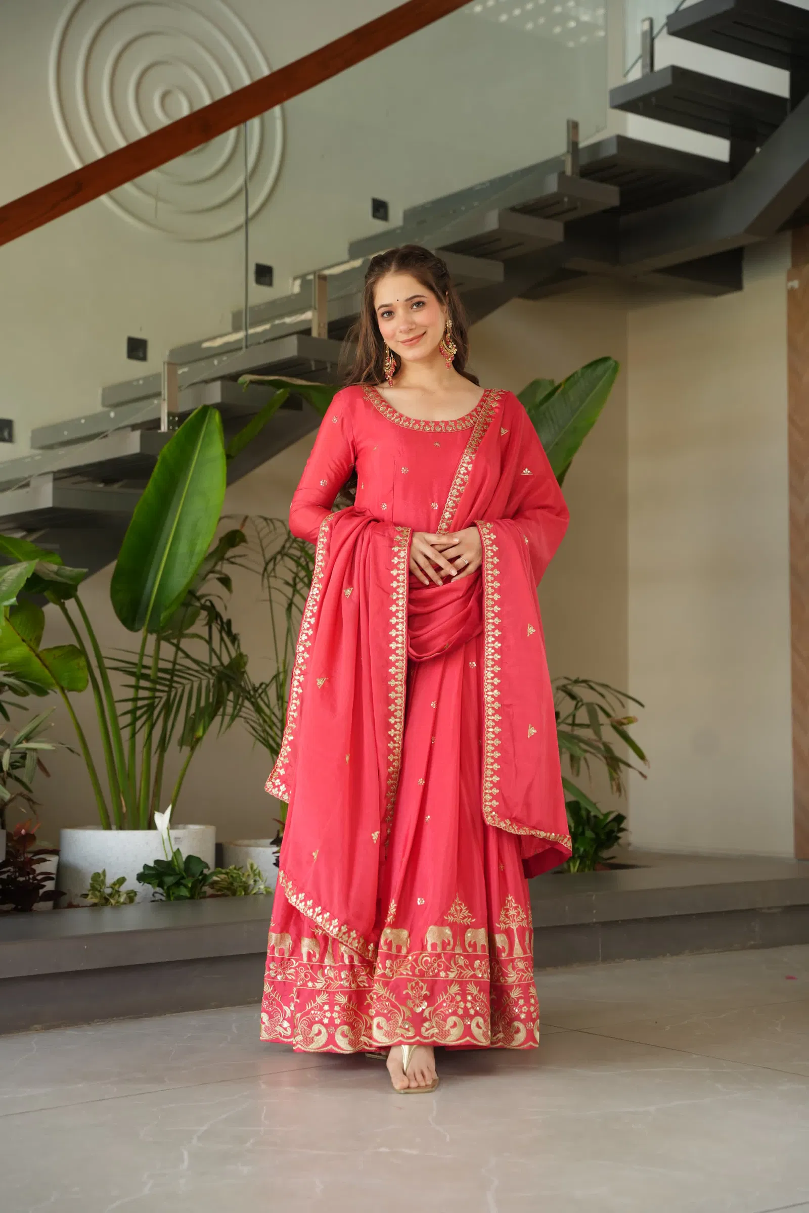 KA 1165 Chinnon Embroidery Designer Gown With Dupatta Orders In India